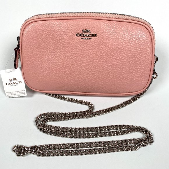 COACH Handbags - COACH - CROSSBODY POUCH CAMERA BAG IN PEBBLED PINK LEATHER - NEW